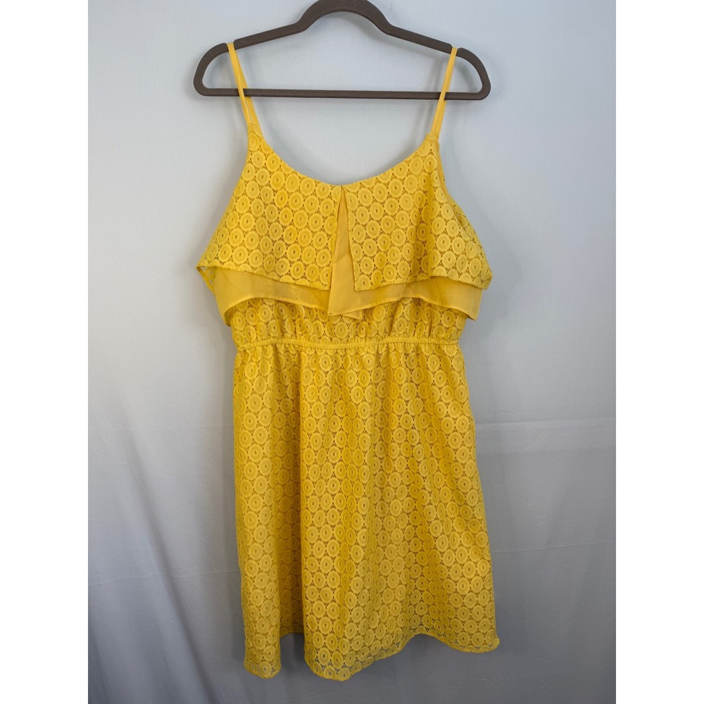J. Taylor Eyelet Lace Popover Dress Womens 12 Yellow Ruffle Adjustable Straps